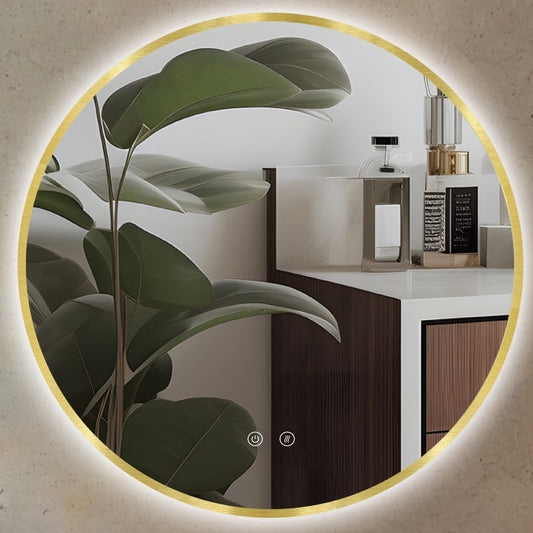 Espejo de baño LED ARES Gold curvo con antivaho