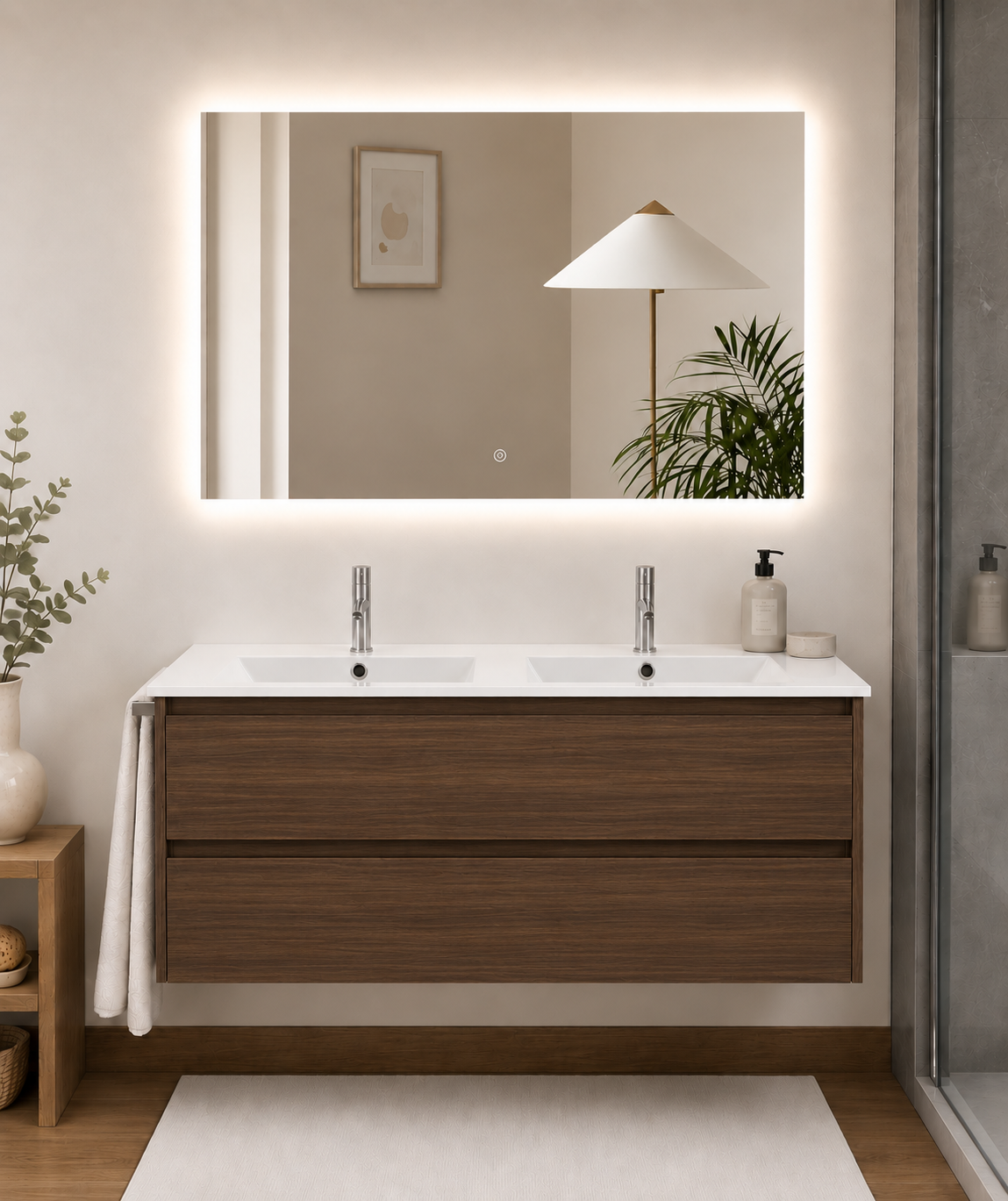 Mueble de baño suspendido Ibiza con lavabo y 2 cajones