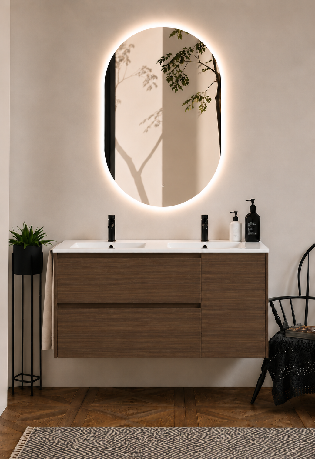 Mueble de baño suspendido Itaca con lavabo, cajones y puerta