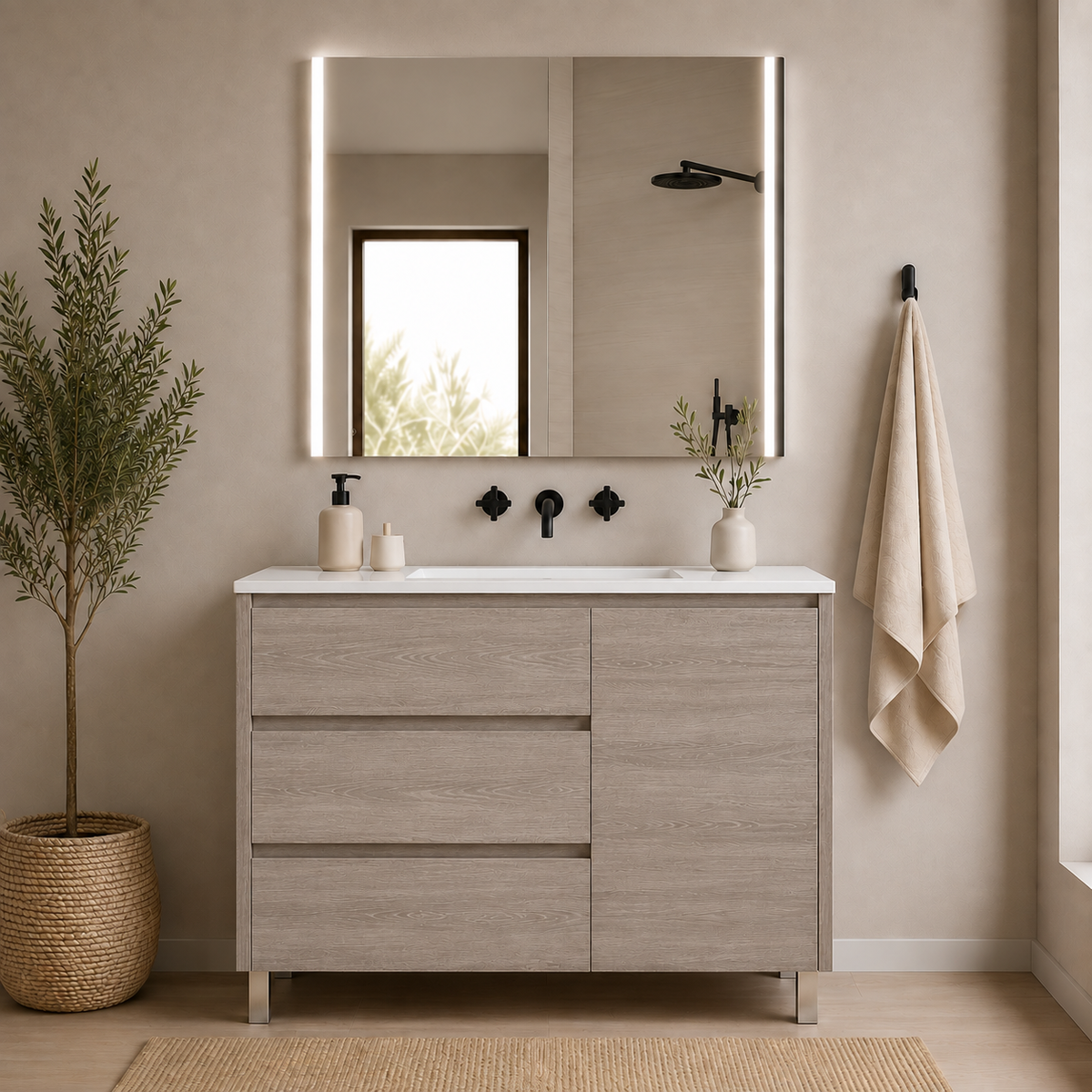 Pack mueble de baño Volum con lavabo y espejo LED Megan
