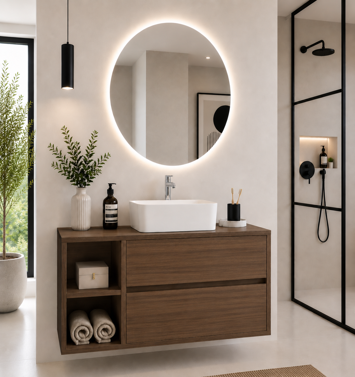 Mueble de baño Zeus con encimera y lavabo sobreencimera
