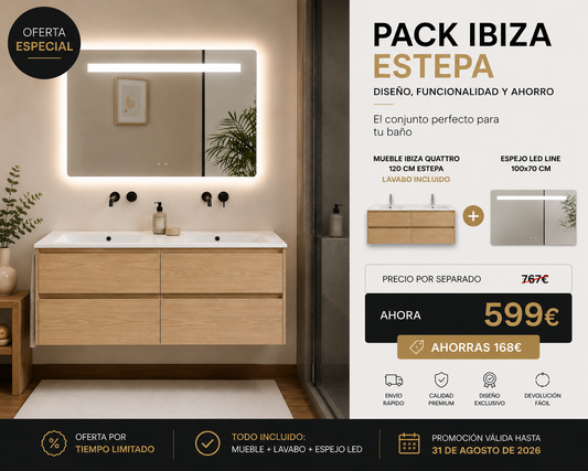 Pack IBIZA QUATTRO 120 cm + Espejo LED LINE 100 cm