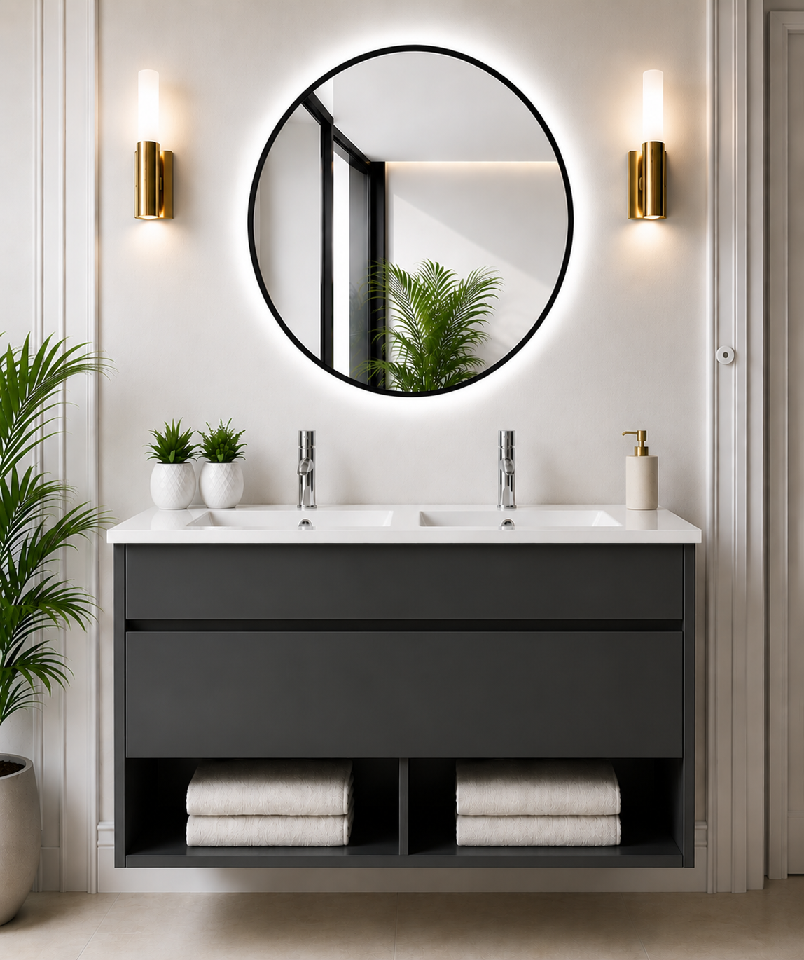 Mueble de baño suspendido NEBARI con cajón y lavabo extraplano