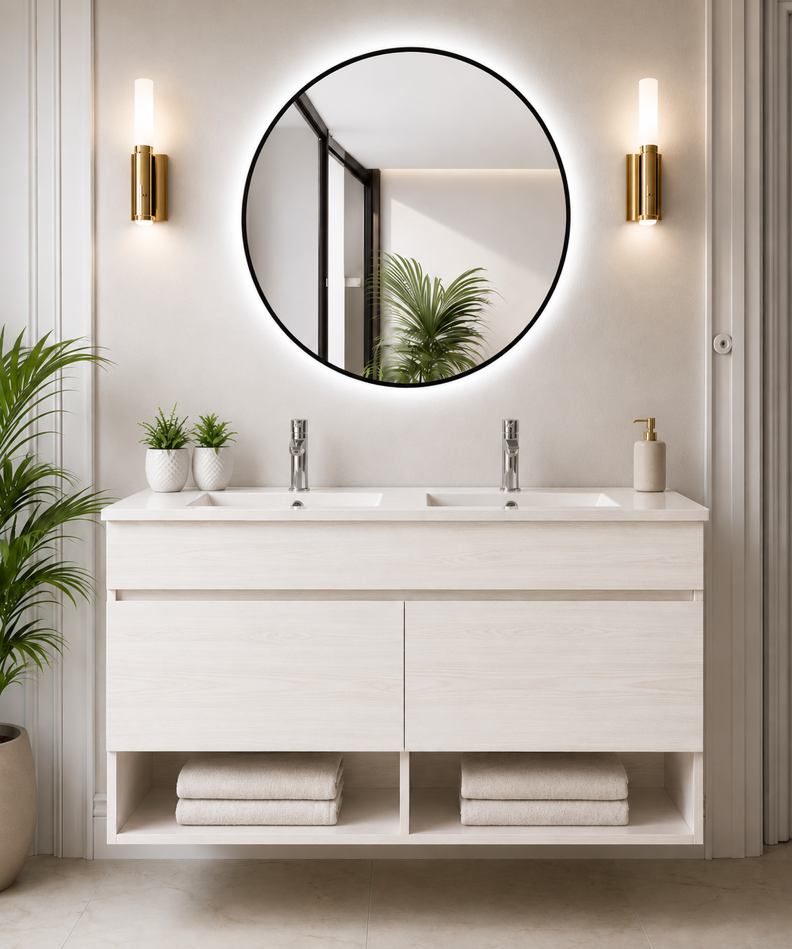 Mueble de baño suspendido NEBARI con puertas y lavabo extraplano