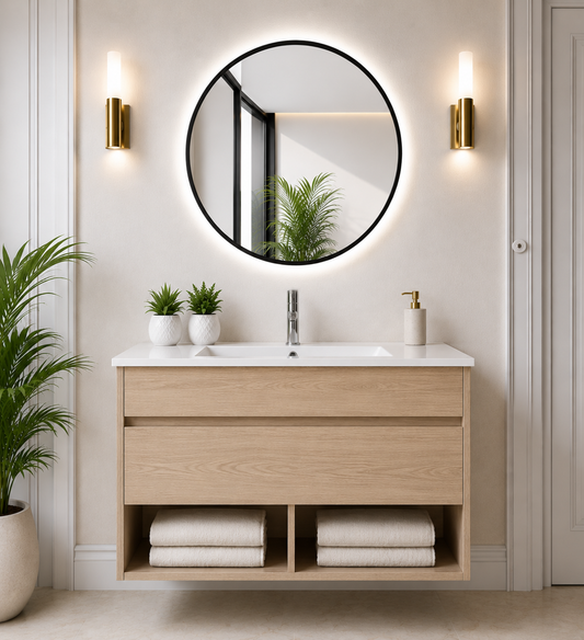 Mueble de baño suspendido NEBARI con cajón y lavabo extraplano