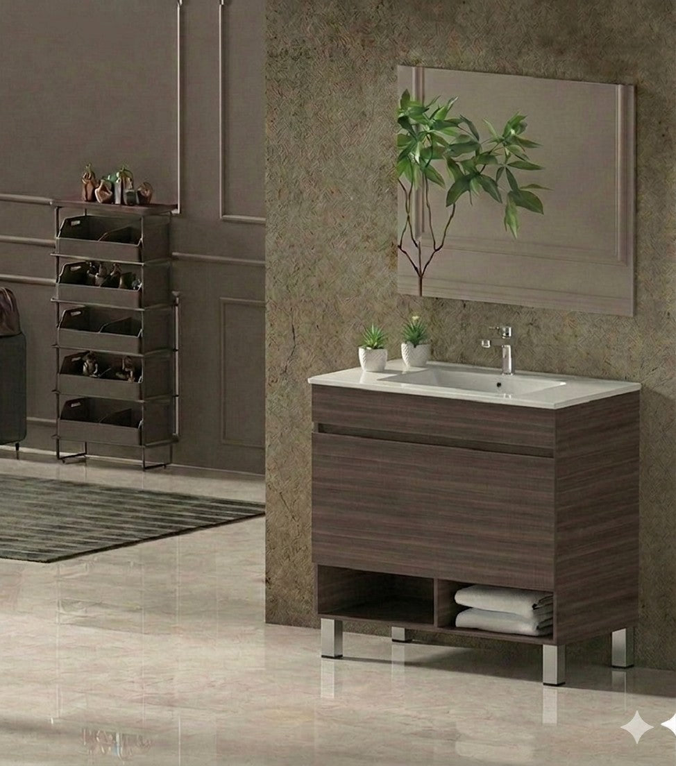 Mueble de baño con patas NEBARI con cajón y lavabo extraplano