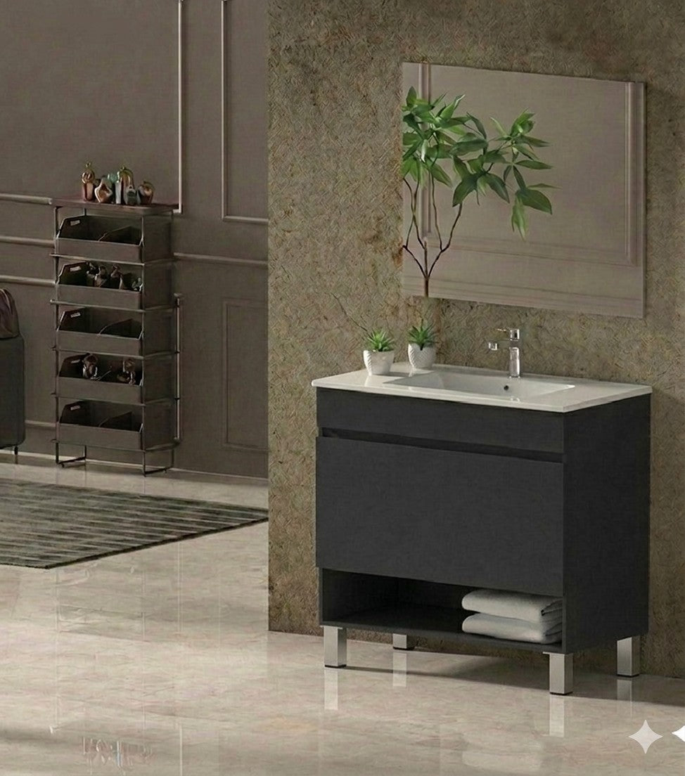 Mueble de baño con patas NEBARI con cajón y lavabo extraplano
