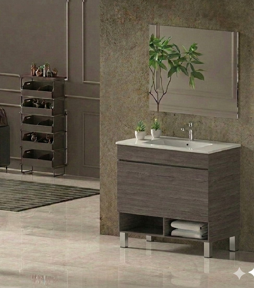 Mueble de baño con patas NEBARI con cajón y lavabo extraplano