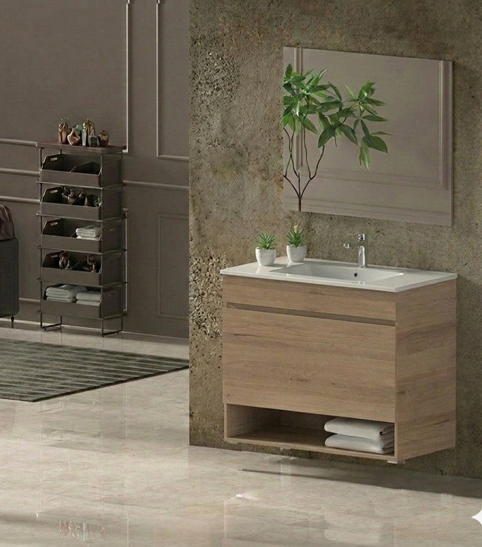 Mueble de baño suspendido NEBARI con cajón y lavabo extraplano