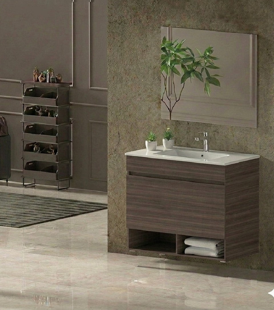 Mueble de baño suspendido NEBARI con cajón y lavabo extraplano