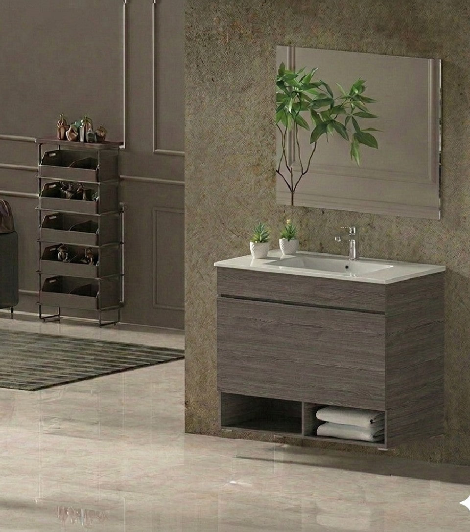 Mueble de baño suspendido NEBARI con cajón y lavabo extraplano