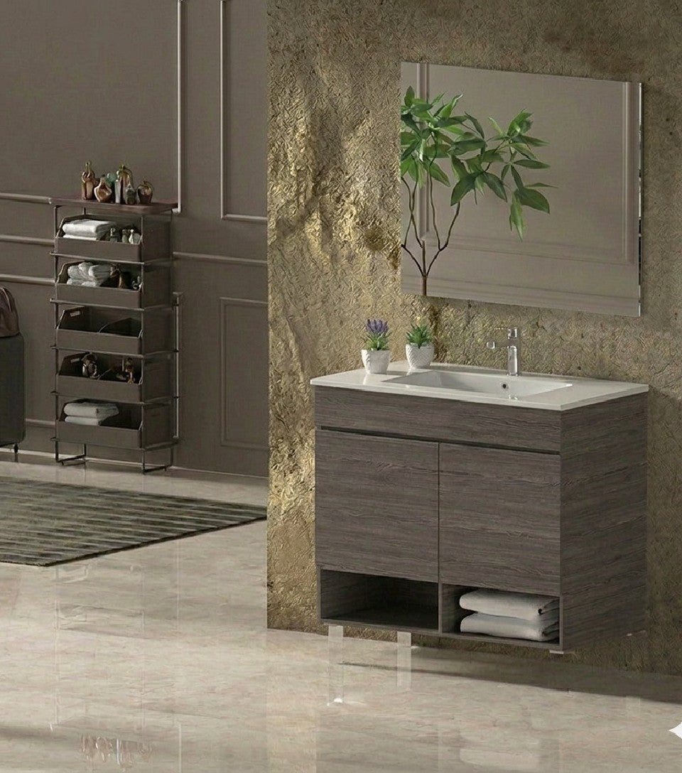 Mueble de baño suspendido NEBARI con puertas y lavabo extraplano