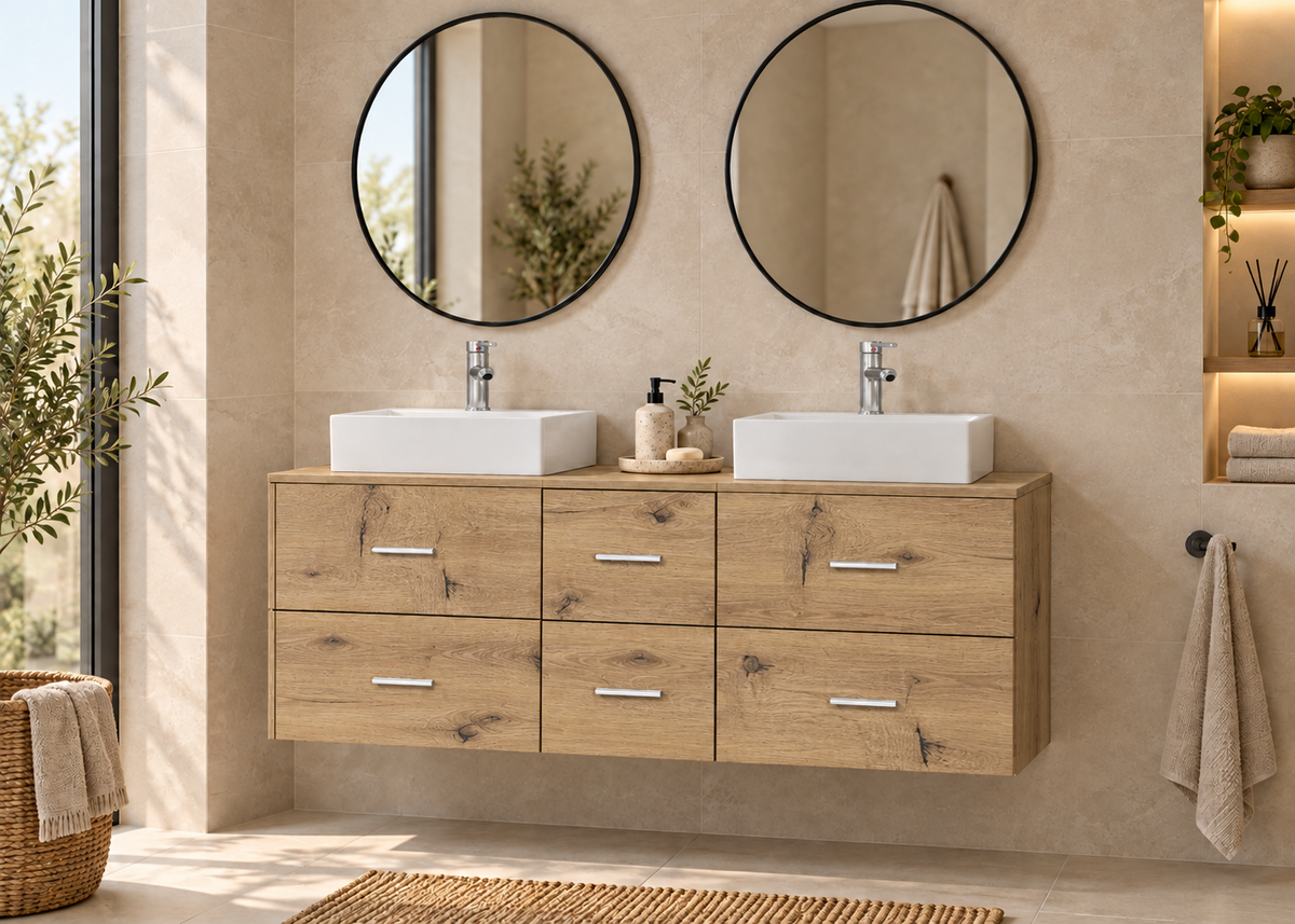 Mueble de baño MILOS 121 en Estepa con dos lavabos LIBRA