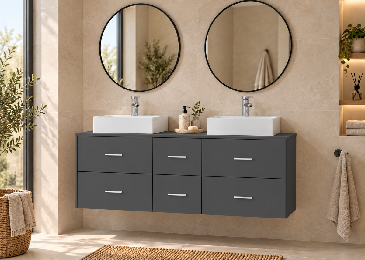 Mueble de baño MILOS 121 en Grafito con dos lavabos LIBRA